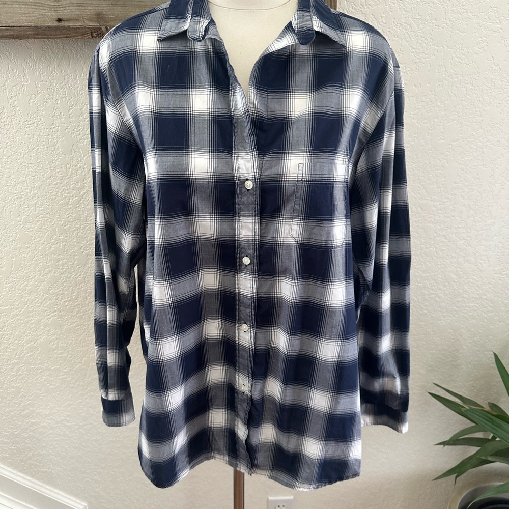 Grayson The Hero Classic Navy White Plaid 100% cotton Button-Up Shirt sz 5 (XL)